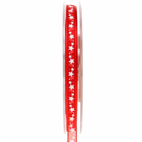 Floristik24 Cinta de organza con estrella roja 6mm 20m