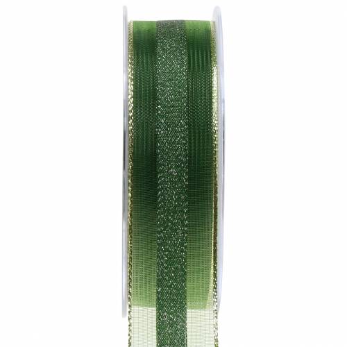 Floristik24 Cinta de organza con estampado de rayas verde 25mm 20m