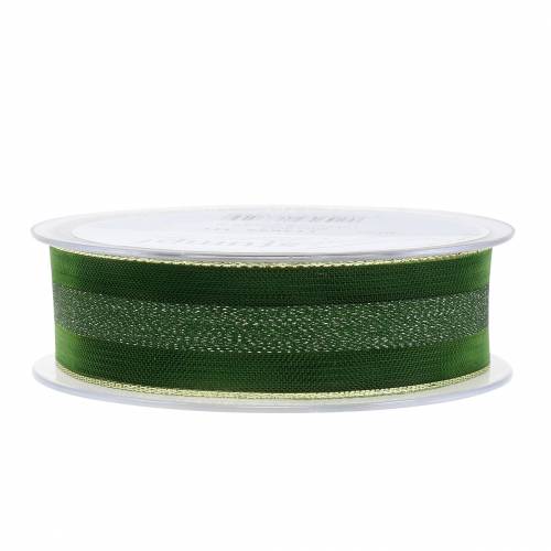Floristik24 Cinta de organza con estampado de rayas verde 25mm 20m
