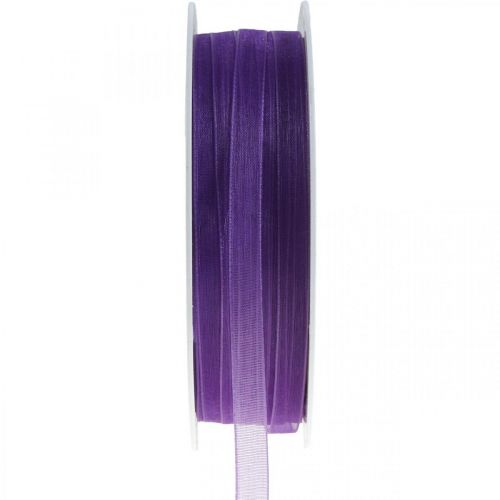 Floristik24 Cinta de organza con orillo, cinta de seda, cinta decorativa violeta 7mm 50m