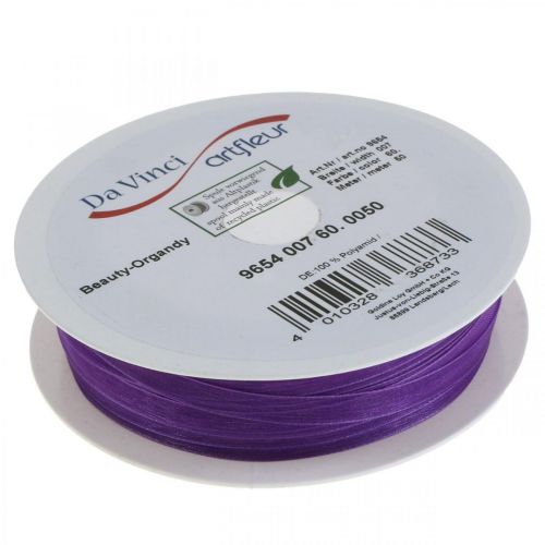Floristik24 Cinta de organza con orillo, cinta de seda, cinta decorativa violeta 7mm 50m
