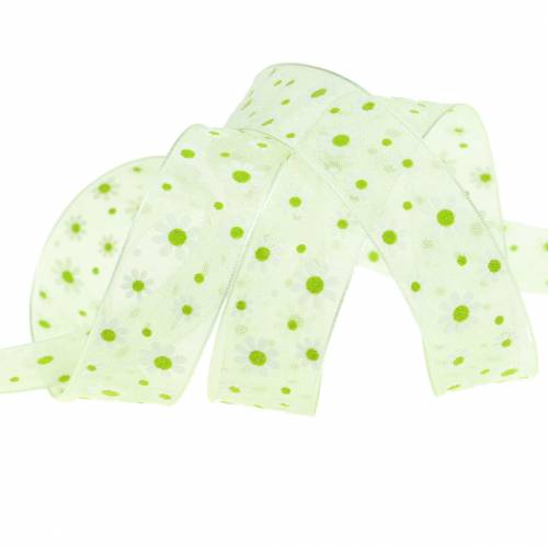 Artículo Cinta de organza verde con flores 20mm 20m