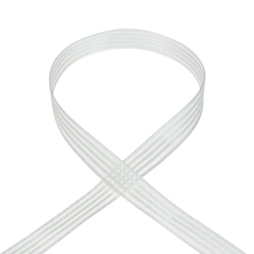 Artículo Cinta de organza con rayas cinta de regalo blanca 15mm 20m