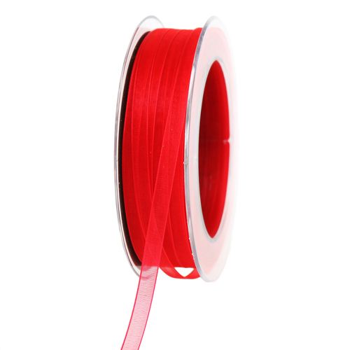 Floristik24 Cinta de organza con orillo rojo 7mm 50m