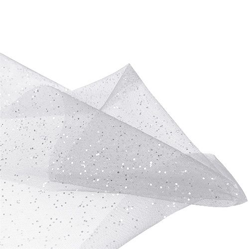 Floristik24 Tela de organza 15cm x 500cm plateada con purpurina