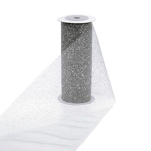 Floristik24 Tela de organza 15cm x 500cm plateada con purpurina