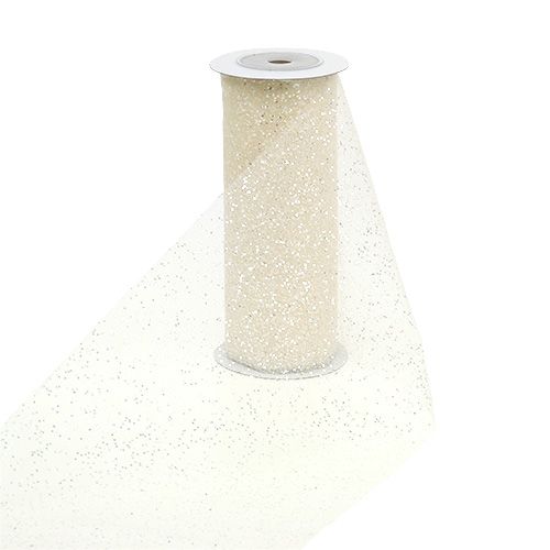 Floristik24 Tela de organza 15cm x 500cm crema con purpurina