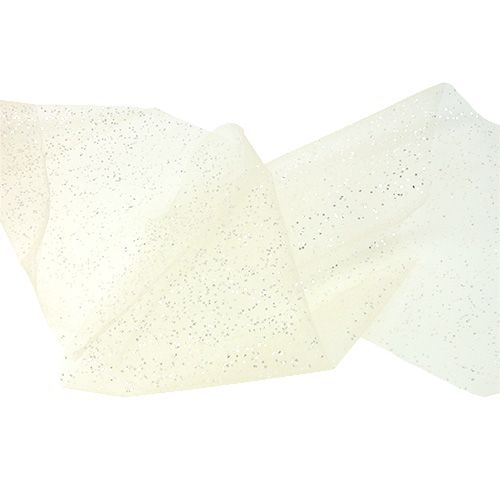 Floristik24 Tela de organza 15cm x 500cm crema con purpurina