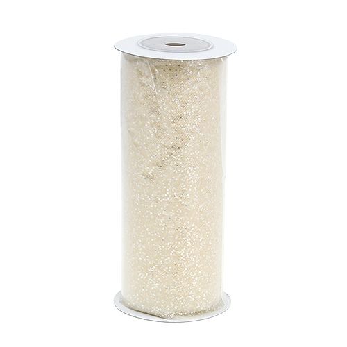 Floristik24 Tela de organza 15cm x 500cm crema con purpurina