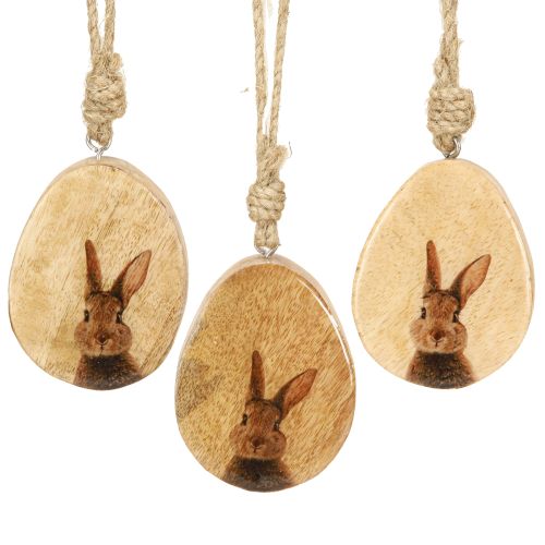 Floristik24 Colgante de huevo de Pascua de madera – Decoración colgante natural con motivo de conejo 6 piezas