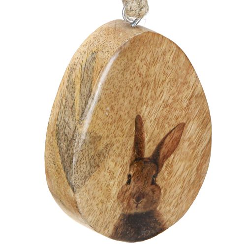 Floristik24 Colgante de huevo de Pascua de madera – Decoración colgante natural con motivo de conejo 6 piezas