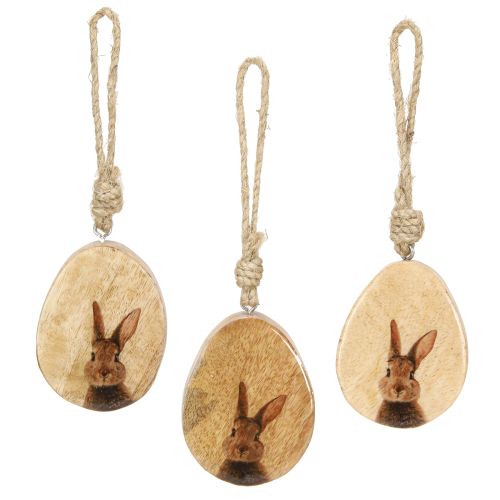 Floristik24 Colgante de huevo de Pascua de madera – Decoración colgante natural con motivo de conejo 6 piezas