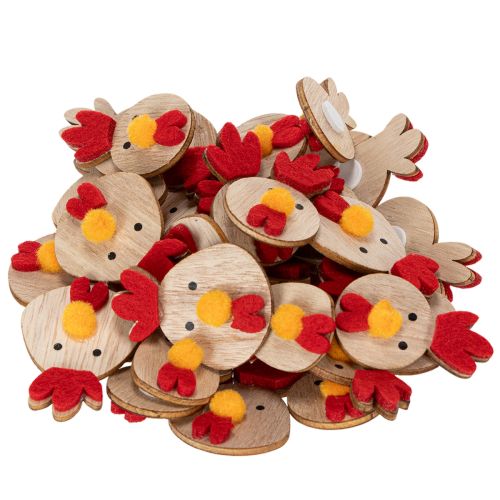 Floristik24 Pollo de madera con punto adhesivo, decoración de Pascua para manualidades, decoración de mesa creativa, estilo rústico, 5 cm, 36 piezas