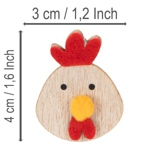 Artículo Pollo de madera con punto adhesivo, decoración de Pascua para manualidades, decoración de mesa creativa, estilo rústico, 5 cm, 36 piezas