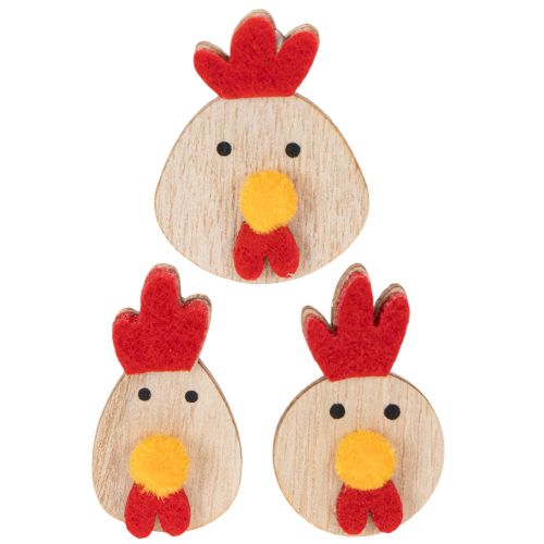 Artículo Pollo de madera con punto adhesivo, decoración de Pascua para manualidades, decoración de mesa creativa, estilo rústico, 5 cm, 36 piezas
