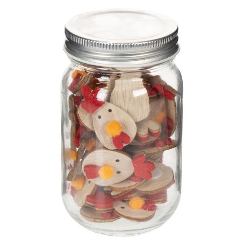 Artículo Pollo de madera con punto adhesivo, decoración de Pascua para manualidades, decoración de mesa creativa, estilo rústico, 5 cm, 36 piezas