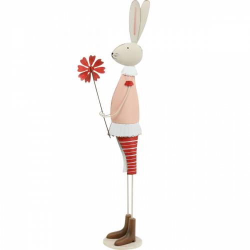 Floristik24 Decoración de Pascua, conejito de metal, decoración de primavera, conejito de Pascua con flor 61cm