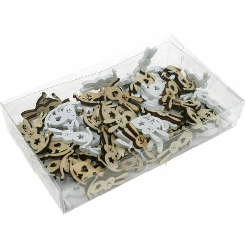 Artículo Conejito de decoración de Pascua para esparcir madera blanca, decoración de dispersión natural Conejito de Pascua 96 piezas