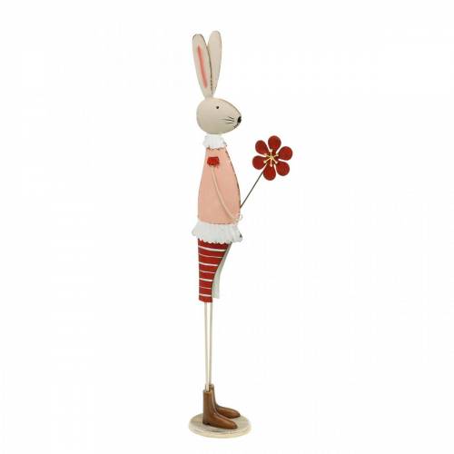Adorno de Pascua de metal, primavera, conejito de Pascua con flor, conejito decorativo 44cm