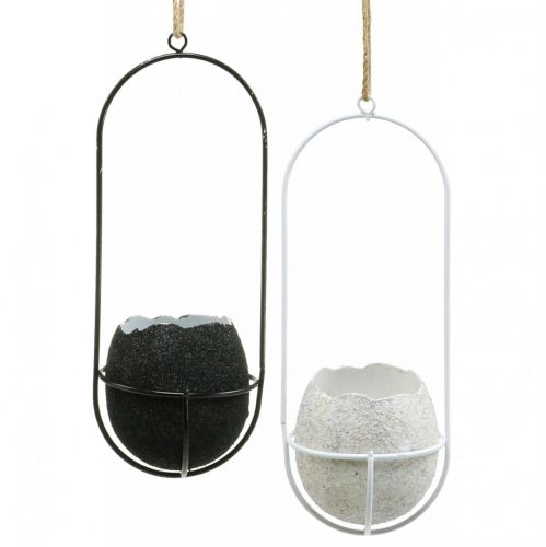 Artículo Decoración de Pascua para colgar, cáscara de huevo para plantar, decoración de primavera negro/blanco Al. 24 cm 4 piezas