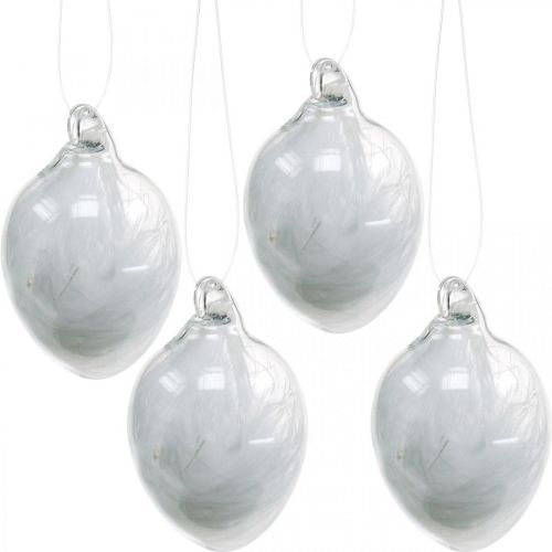 Floristik24 Decoración de Pascua para colgar, huevo de cristal con plumas, mini huevo de Pascua, decoración primaveral, 8 piezas