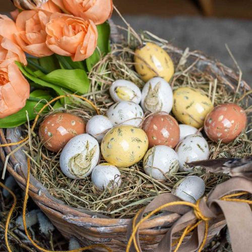 Artículo Decoración de Pascua para colgar motivos de huevos de Pascua blanco, amarillo, marrón surtido 6 piezas