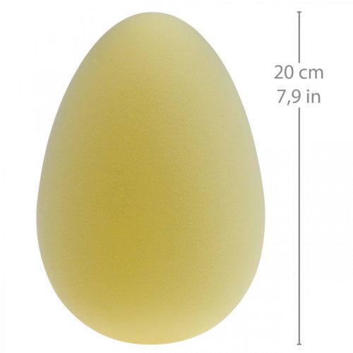 Artículo Huevo de pascua decoración huevo plástico amarillo claro flocado 20cm