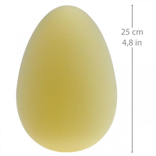 Artículo Huevo de Pascua decoración huevo plástico amarillo claro flocado 25cm
