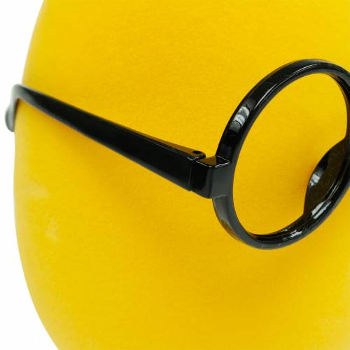 Floristik24 Huevo de Pascua amarillo con gafas, huevo decorativo flocado, decoración de Pascua