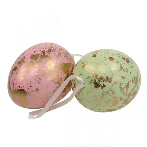 Floristik24 Huevo de Pascua para colgar huevos de decoración rosa, verde, dorado 15cm 4uds