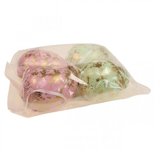 Floristik24 Huevo de Pascua para colgar huevos de decoración rosa, verde, dorado 15cm 4uds