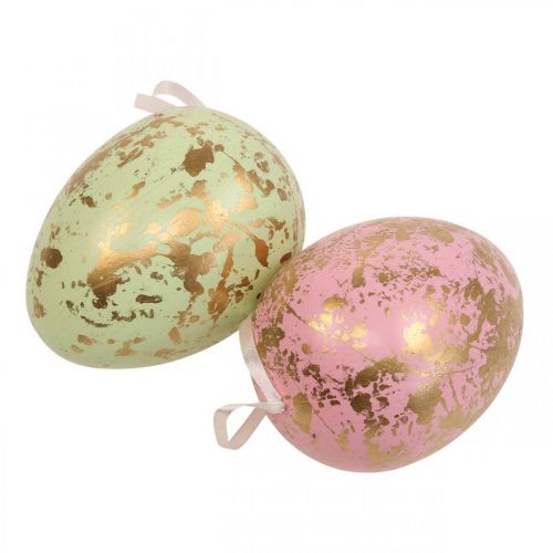 Floristik24 Huevo de Pascua para colgar huevos de decoración rosa, verde, dorado 20cm 2uds