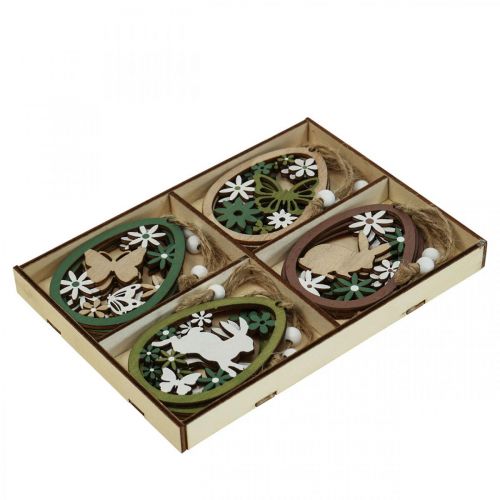 Floristik24 Huevo de Pascua para colgar Decoración de Pascua colgante de madera 5×7cm 12 piezas