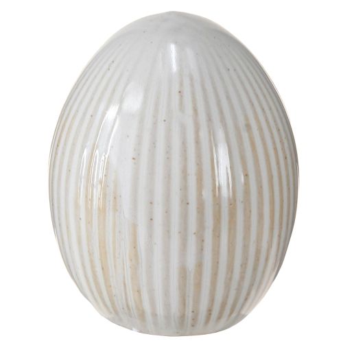 Floristik24 Huevos de Pascua Cerámica Decorativa Huevo con Ranuras Blanco Gris 5×6cm 6uds