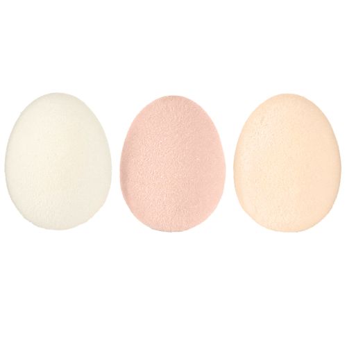 Artículo Huevos de Pascua pequeños flocados de color marrón melocotón y blanco de 4 cm de alto, 15 unidades