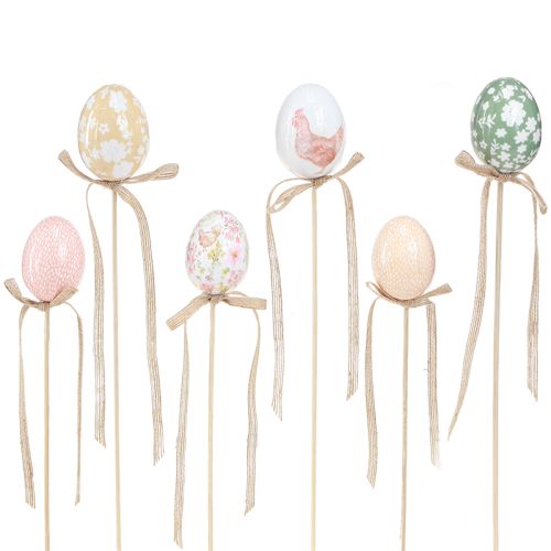 Floristik24 Huevos de Pascua en palo tapón decorativo Pollo de Pascua 4x5,5cm 12 piezas