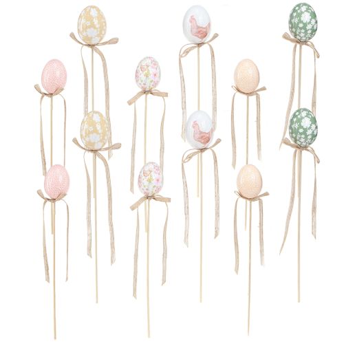 Floristik24 Huevos de Pascua en palo tapón decorativo Pollo de Pascua 4x5,5cm 12 piezas
