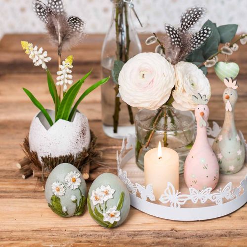 Floristik24 Huevos de Pascua con Motivos Florales Margaritas y Narcisos Azul, Verde Yeso Surtido 2pcs