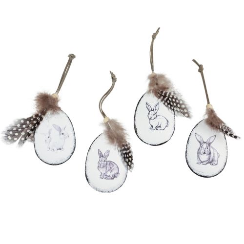 Floristik24 Huevos de Pascua para colgar plumas conejos metal 5×7cm 8uds
