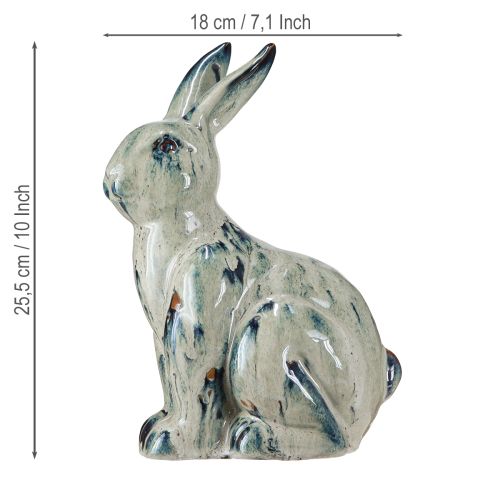 Artículo Conejito de Pascua Cerámica Beige Esmaltado Azul 18x11x25.5cm