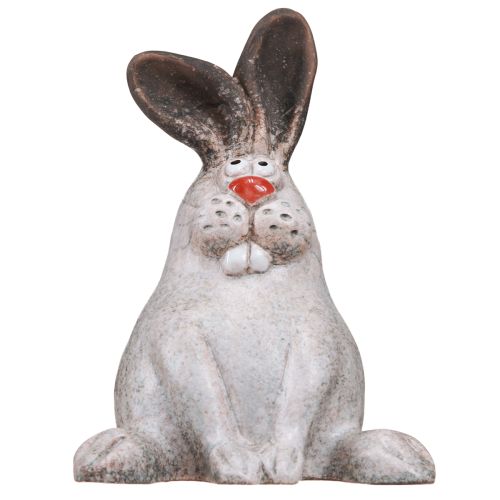 Artículo Conejo de Pascua Conejo de Cerámica Sentado Marrón Blanco 13x12x18cm