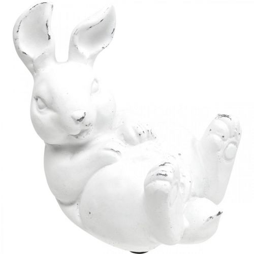 Floristik24 Conejito de pascua aspecto vintage conejo tumbado cerámica blanca 12,5×8×14cm