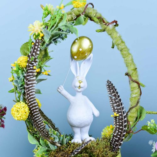 Floristik24 Conejito de pascua con globo de pie oro blanco H18cm 2pcs