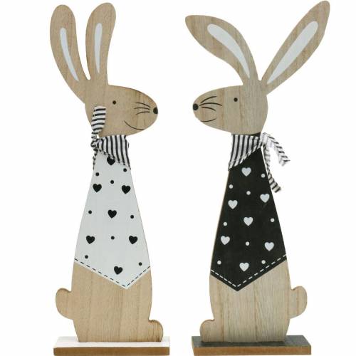 Floristik24 Conejito de Pascua soporte blanco y negro decoración de Pascua conejito de madera figura juego de 2