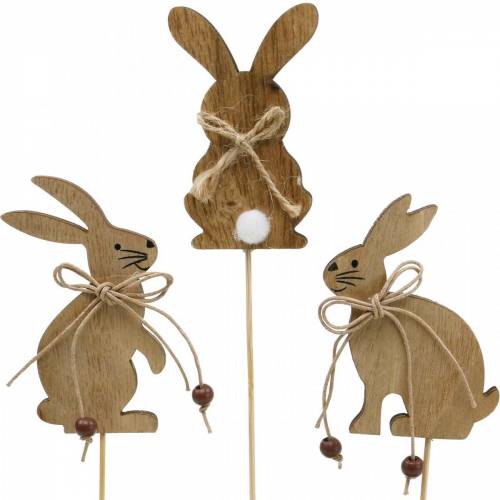 Floristik24 Conejito de pascua en un palo deco enchufe conejo madera natural decoración de Pascua 24 piezas