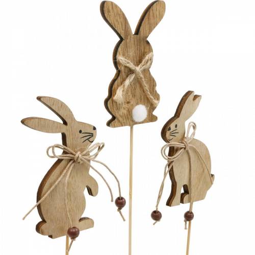 Floristik24 Conejo de Pascua en un palo, tapón decorativo, conejos, madera natural, decoración de Pascua, 24 piezas
