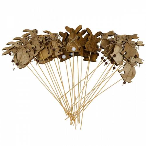 Floristik24 Conejo de Pascua en un palo, tapón decorativo, conejos, madera natural, decoración de Pascua, 24 piezas