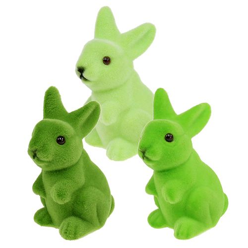 Floristik24 Conejito de Pascua flocado 9,5cm verde mix 9pcs