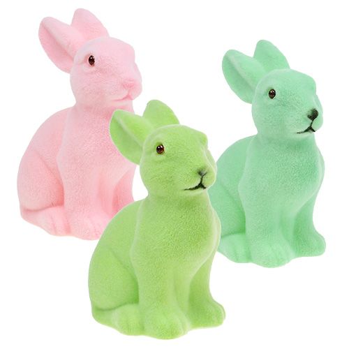 Floristik24 Conejito de pascua flocado pastel 15cm 3pcs