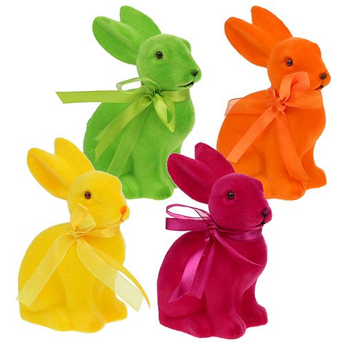 Conejito de Pascua surtido 15cm flocado 4 piezas